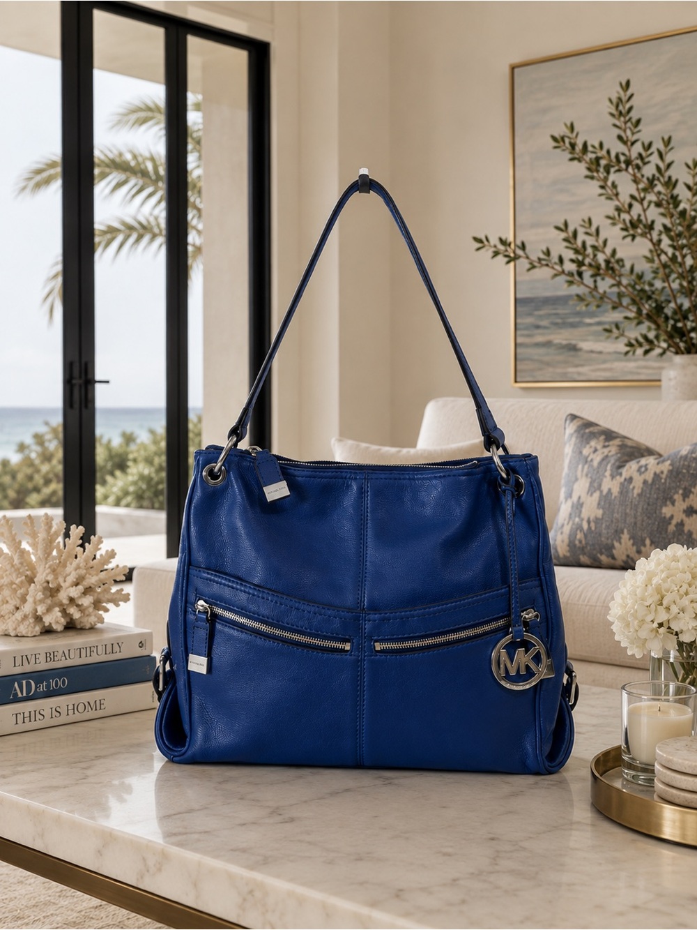 MICHAEL KORS Layton Hobo | Cobalt Blue Pebbled Leather | Silver Hardware